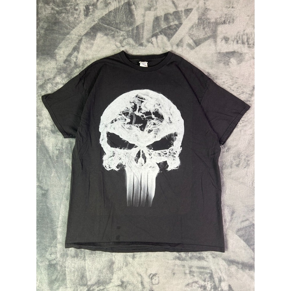 Y2K Marvel The Punisher Smoke Skull T-Shirt Black Adult XL Superhero Graphic Tee